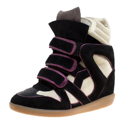 Pre-owned Isabel Marant Two Tone Suede And Leather Bekett Wedge Sneakers Size 35 In Black