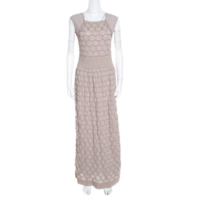 Pre-owned M Missoni Beige Lurex Patterned Knit Sleeveless Maxi Dress L