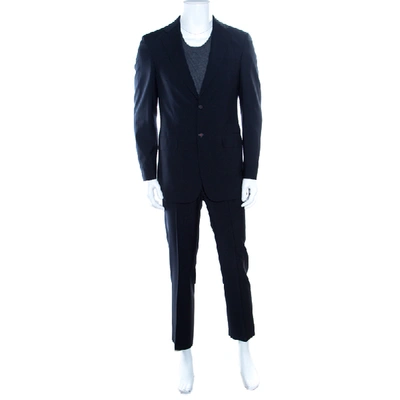 Pre-owned Ch Carolina Herrera Navy Blue Wool Contrast Lined Tailored Suit M