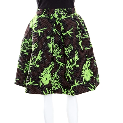 Pre-owned Kenzo Multicolor Jacquard Quilted Pleated Tool Monster Skirt M