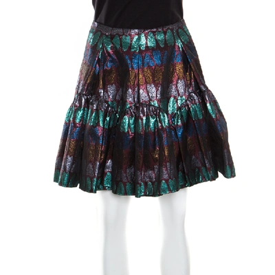 Pre-owned Kenzo Metallic Lurex Jacquard Heart Patterned Gathered Mini Skirt M