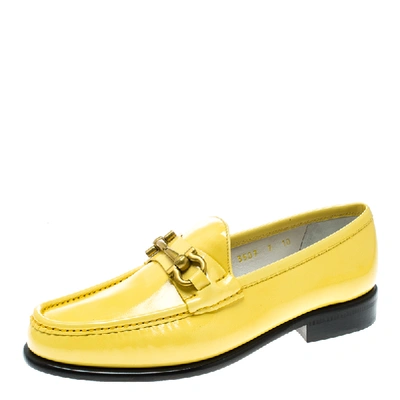 Pre-owned Ferragamo Women Yellow Patent Leather Mason Gancio Bit Loafers Size 37.5