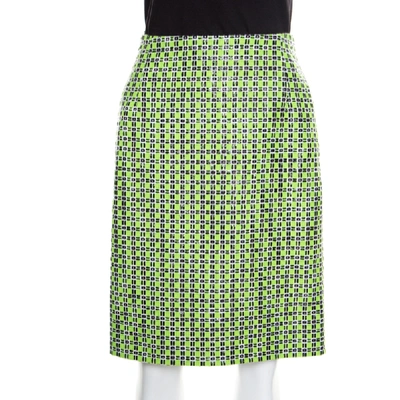 Pre-owned Carven Kiwi Green Textured Checkered Pencil Skirt S