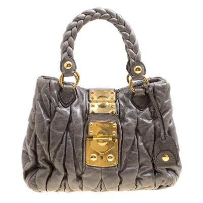 Pre-owned Miu Miu Grey Matelasse Leather Coffer Two Way Top Handle Bag