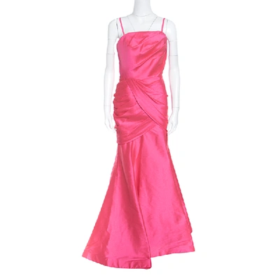 Pre-owned Monique Lhuillier ml By  Pink Draped Strapless Faille Gown L