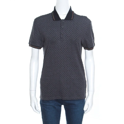 Pre-owned Gucci Grey Cotton Jacquard Striped Web Trim Polo T-shirt Xs