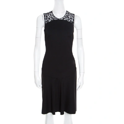 Pre-owned Stella Mccartney Black Sheer Burnout Leopard Panel Detail Sleeveless Dress S