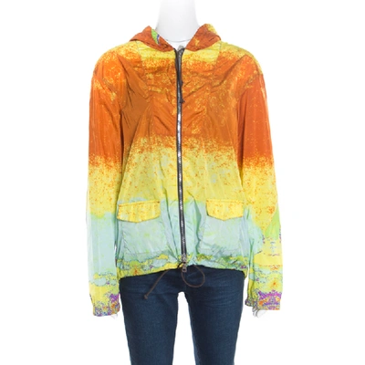 Pre-owned Prada Multicolor Acid Effect Zip Front Belted Hooded Jacket L