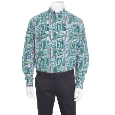 Pre-owned Ferragamo Blue And Green Sailboat Printed Cotton Long Sleeve Shirt Xl