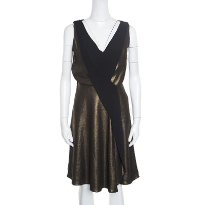 Pre-owned Temperley Old Gold And Black Sleeveless V-neck Edom Lam&eacute; Dress M