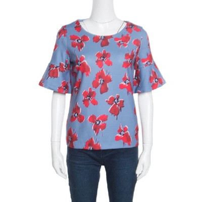 Pre-owned Hugo Boss Hugo By  Blue Floral Printed Flared Sleeve Namilla Top Xs