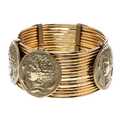 Pre-owned Dolce & Gabbana Monete Coin Gold Tone Wide Bracelet