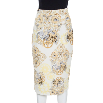 Pre-owned Versace Collection Cream Printed Pencil Midi Skirt M