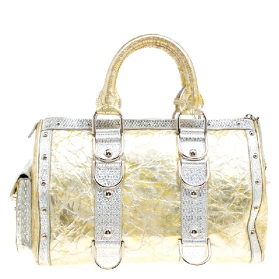 Pre-owned Versace Gold/silver Ceramic Effect Leather Snap Out Of It Satchel