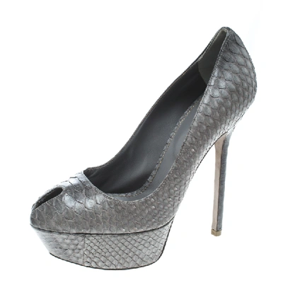 Pre-owned Sergio Rossi Grey Python Peep Toe Platform Pumps Size 36.5