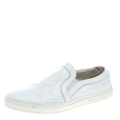 Pre-owned Philipp Plein White Leather Slip On Sneakers Size 44