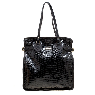 Pre-owned Dsquared2 Black Croc Embossed Patent Leather Tote