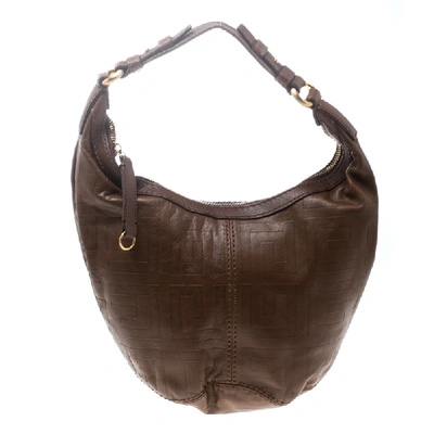 Pre-owned Givenchy Brown Signature Embossed Leather Hobo