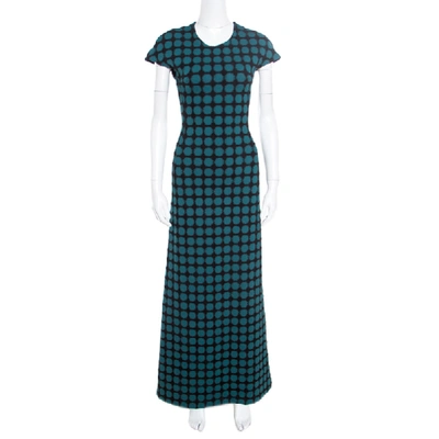 Pre-owned Alaïa Black And Green Jacquard Knit Maxi Dress M