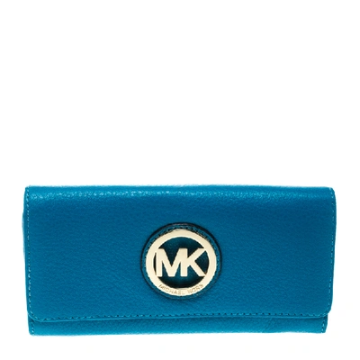 Pre-owned Michael Kors Blue Leather Fulton Flap Wallet