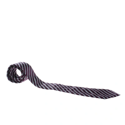 Pre-owned Ermenegildo Zegna Purple And Grey Striped Silk Tie