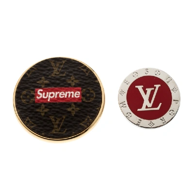 Pre-owned Louis Vuitton X Supreme Set Of 2 Pin Brooch In Multicolor