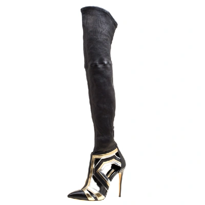 Pre-owned Casadei Multiclor Leather Cut Out Over The Knee Boots Size 40 In Multicolor