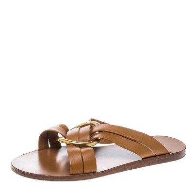 Pre-owned Chloé Brown Leather Rony Crisscross Flat Sandals Size 37