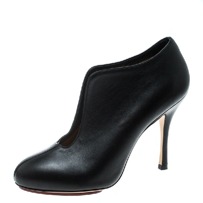 Pre-owned Charlotte Olympia Black Leather Ankle Booties Size 37