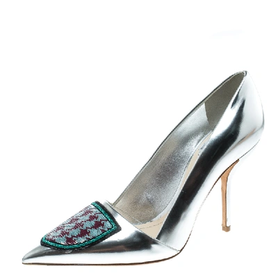 Pre-owned Dior Silver Leather And Sequin Pointed Toe Pumps Size 37