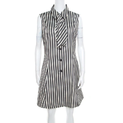 Pre-owned Mcq By Alexander Mcqueen Monochrome Striped Detachable Neck Tie Detail Sheath Dress L In Multicolor