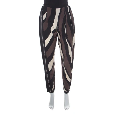 Pre-owned Fendi Brown Printed Silk Elasticized Waist Tapered Pants S