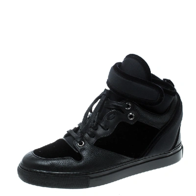 BALENCIAGA Pre-owned Black Velvet And Leather High Top Sneakers Size 37