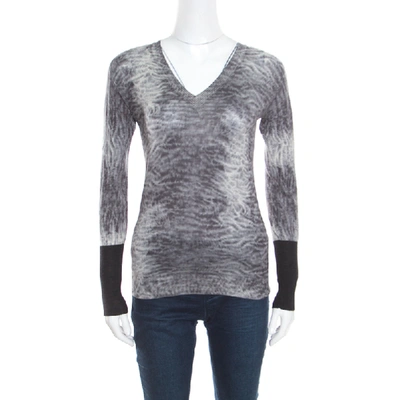 Pre-owned Hermes Grey Tie Dye Effect Wool V Neck Sweater S