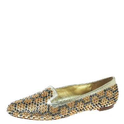 Pre-owned Alexander Mcqueen Metallic Gold Studded Leather Smoking Slippers Size 39