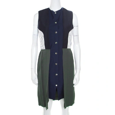 Pre-owned Jw Anderson Colorblock Faux Vest Layered Pleated Sleeveless Dress L In Multicolor
