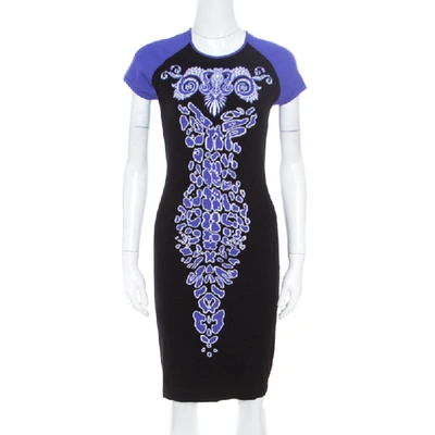Pre-owned Versace Collection Black And Purple Jacquard Knit Fitted Cap Sleeve Dress M