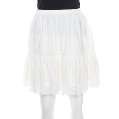 Pre-owned Dolce & Gabbana Cream Crinkled Cotton Silk Lace Insert Tiered Skirt M