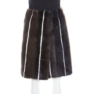 Pre-owned Fendi Brown Mink Fur Silk Lined Wrap Skirt S