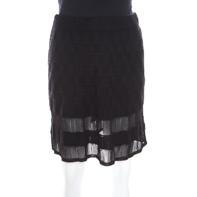 Pre-owned M Missoni Checkerboard Wool Knit Mesh Paneled A Line Skirt S In Black