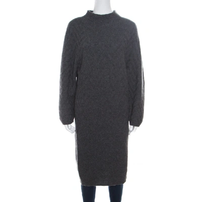 Pre-owned Fendi Grey Chevron Patterned Cashmere Knit High Neck Sweater Dress S