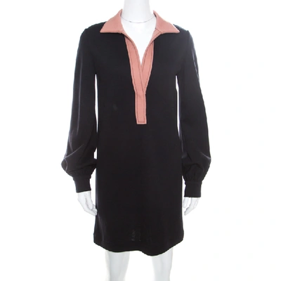 Pre-owned Missoni Black Contrast Collar Detail Long Sleeve Wool Dress S