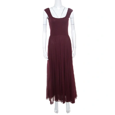 Pre-owned Ralph Lauren Burgundy Cotton Knit Sleeveless Fit And Flare Maxi Dress Xs