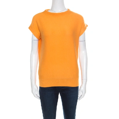 Pre-owned Hermes Yellow Cashmere Short Sleeve Jumper S