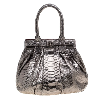 Pre-owned Zagliani Gun Metal Python Small Puffy Bag In Metallic