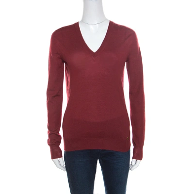 Pre-owned Gucci Red Cashmere V-neck Jumper S