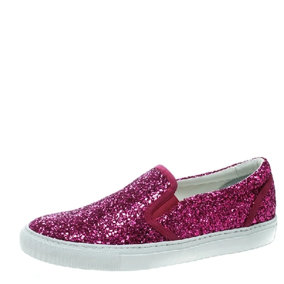 Pre-owned Dsquared2 Fuchsia Pink Coarse Glitter Slip On Sneakers Size 40