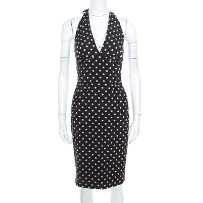 Pre-owned Dolce & Gabbana Black Polka Dotted Silk Halter Dress S