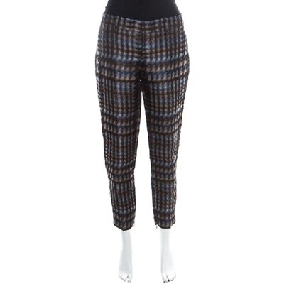Pre-owned Gucci Metallic Houndstooth Pattern Silk Jacquard Skinny Trousers S In Multicolor