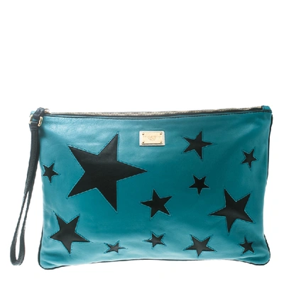 Pre-owned Dolce & Gabbana Green/black Leather Star Detail Clutch